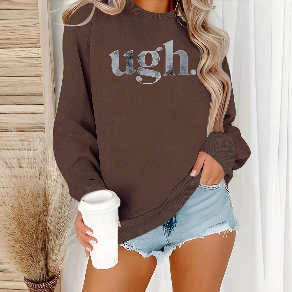 Round neck fleece hoodie