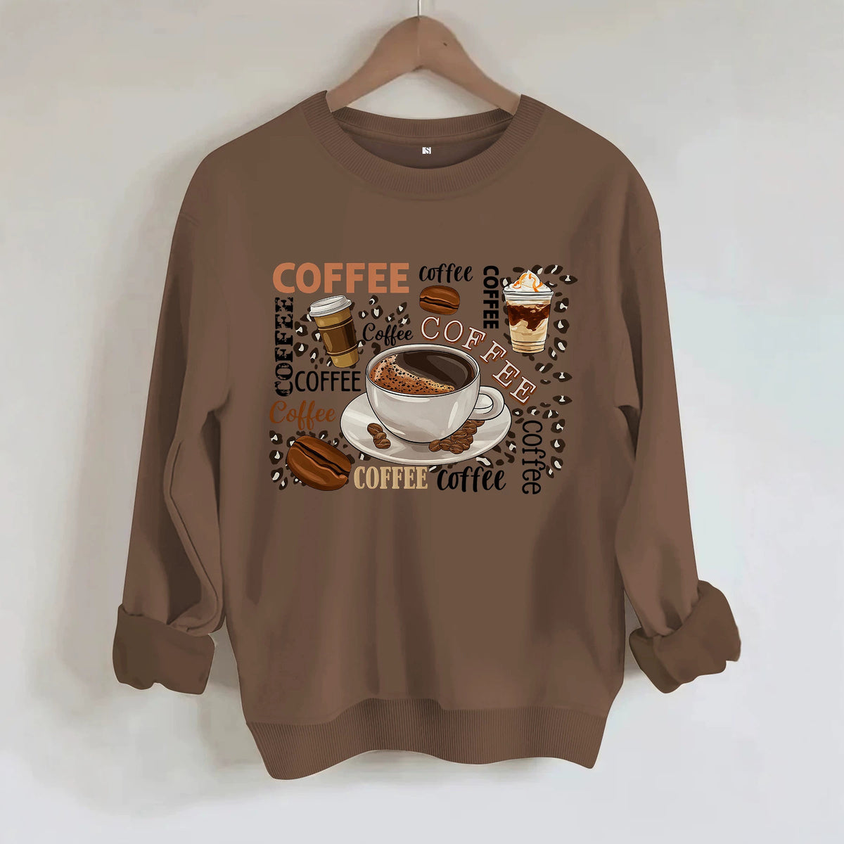 Coffee printed loose hoodie