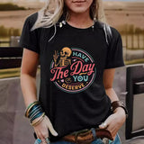 Halloween pattern round neck short sleeved shirt