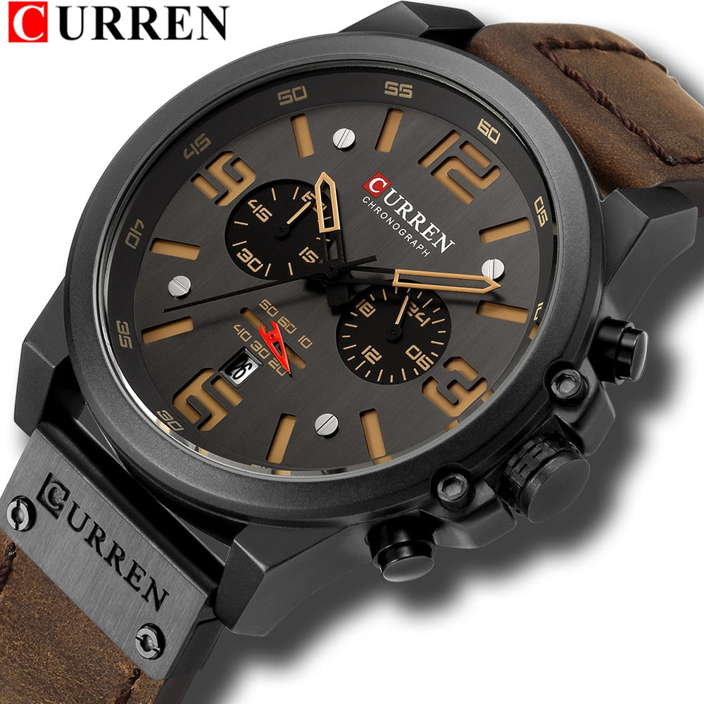 CURREN men's chronograph watch, blue dial with rose gold accents, blue stainless steel bracelet