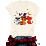 Three Halloween cat prints on short sleeves