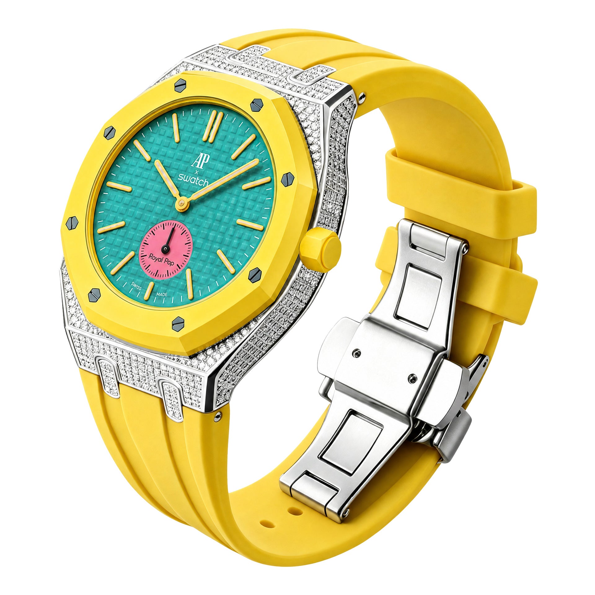 AP Collaboration Swatch Diamond-Encrusted Stainless Steel Royal Oak Royal Pop Modified Case Set
