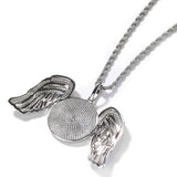 Custom DIY Photo Frame Pendant, Hip Hop Bling Rhinestone Round Wing Necklace