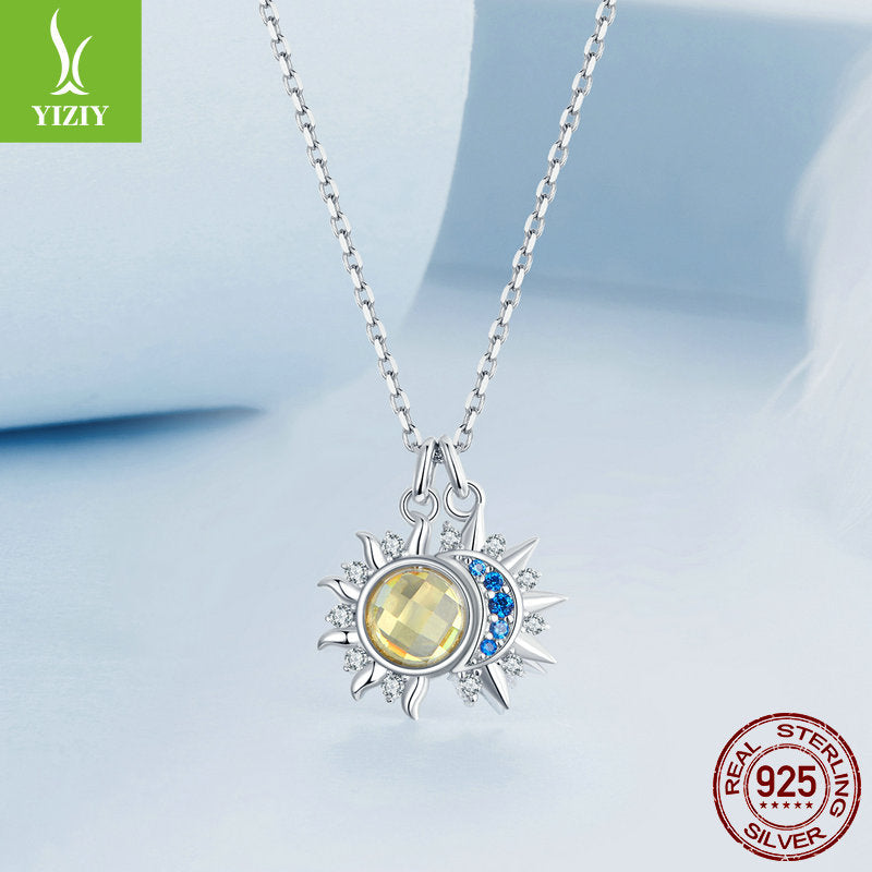 Silver Charm Original Sparkling Sun Moon Necklace Female Personality Trendy Sun Moon s925 Pure Silver Clavicle Chain