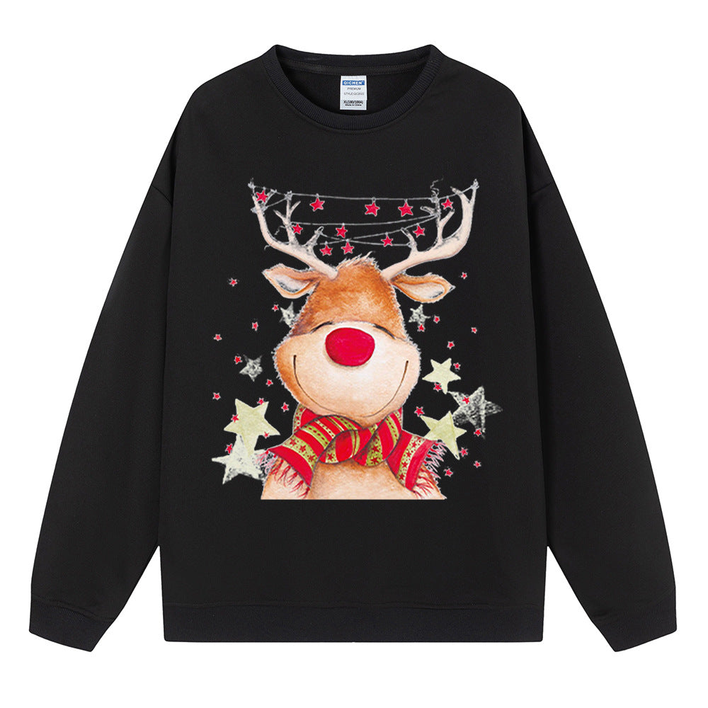 Christmas fawn reindeer hooded round neck Christmas hoodie