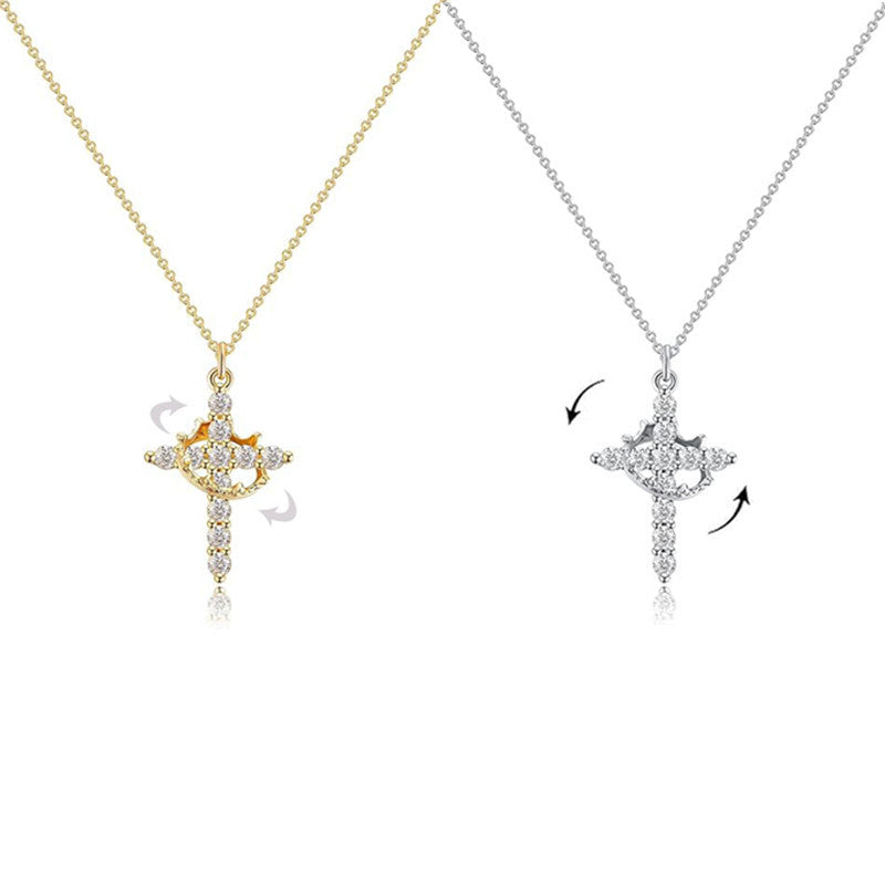 European and American cross pendant women can rotate fashionable and versatile light luxury crown necklace collarbone chain