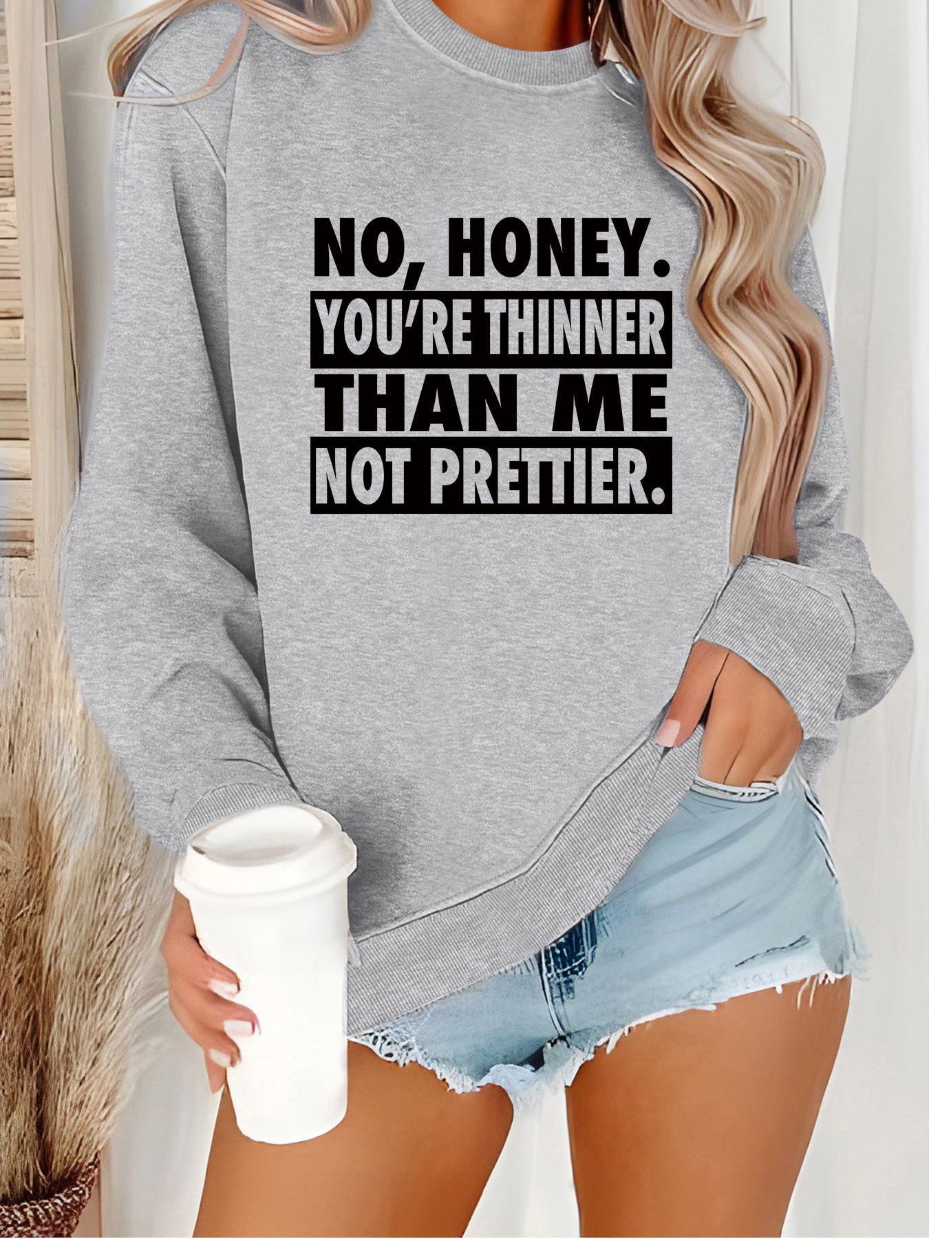 Long sleeved round neck NO, HONEY printed pullover sweatshirt sweatshirt sweatshirt