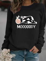 Round neck MOOOOODY printed pullover sweatshirt sweatshirt