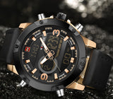 NAVIFORCE black and gold analog-digital watch with black leather strap
