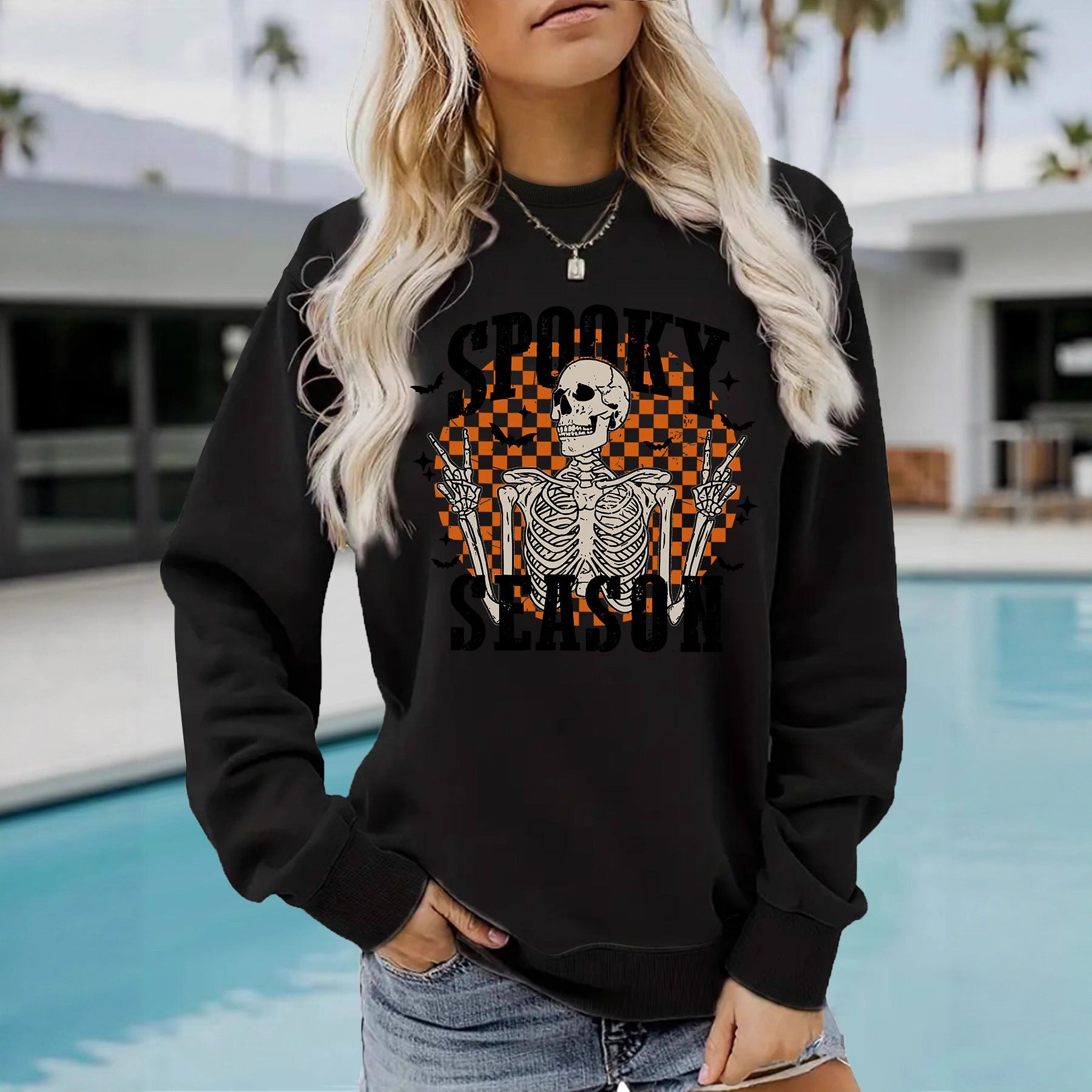 Halloween printed loose hoodie