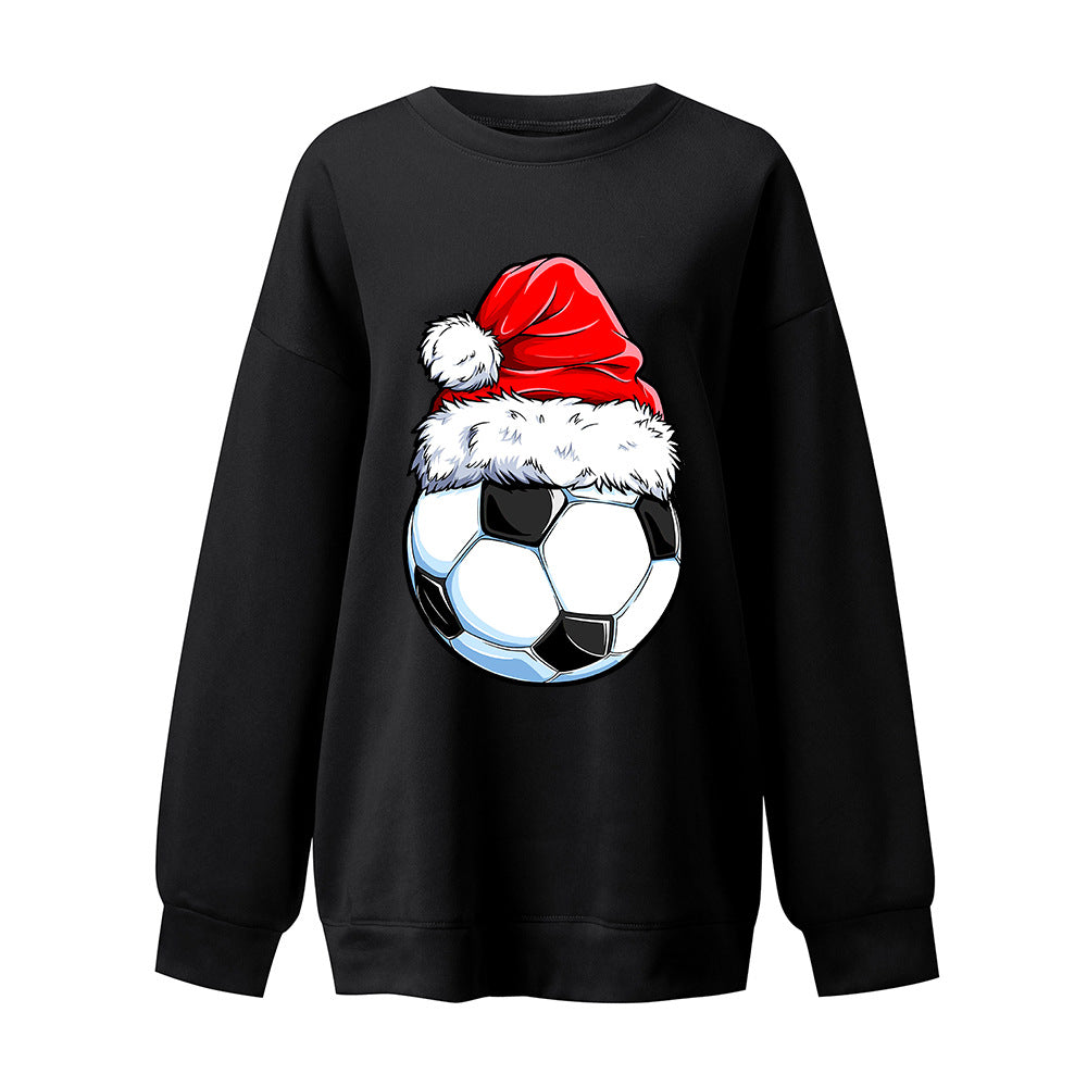 Soccer Ball Santa Hat Sweatshirt, Christmas Graphic Crewneck Pullover