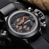 MEGIR black quartz watch with orange accents and black silicone strap