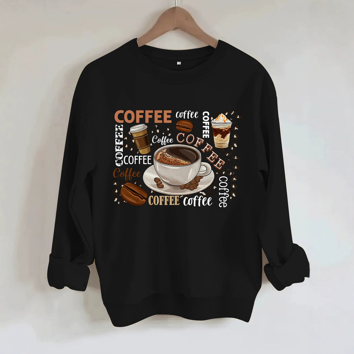 Coffee printed loose hoodie