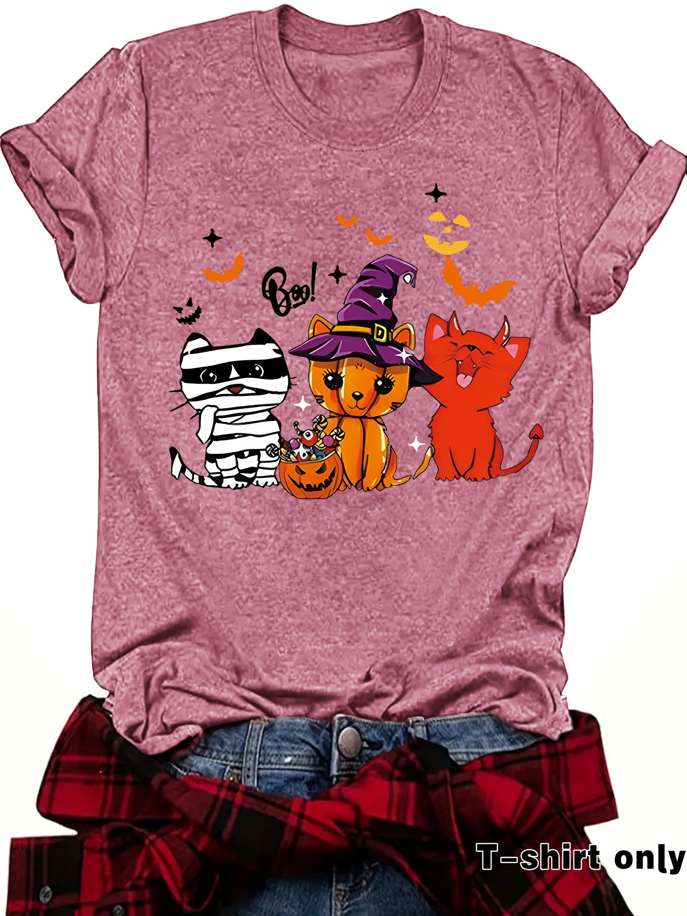Three Halloween cat prints on short sleeves