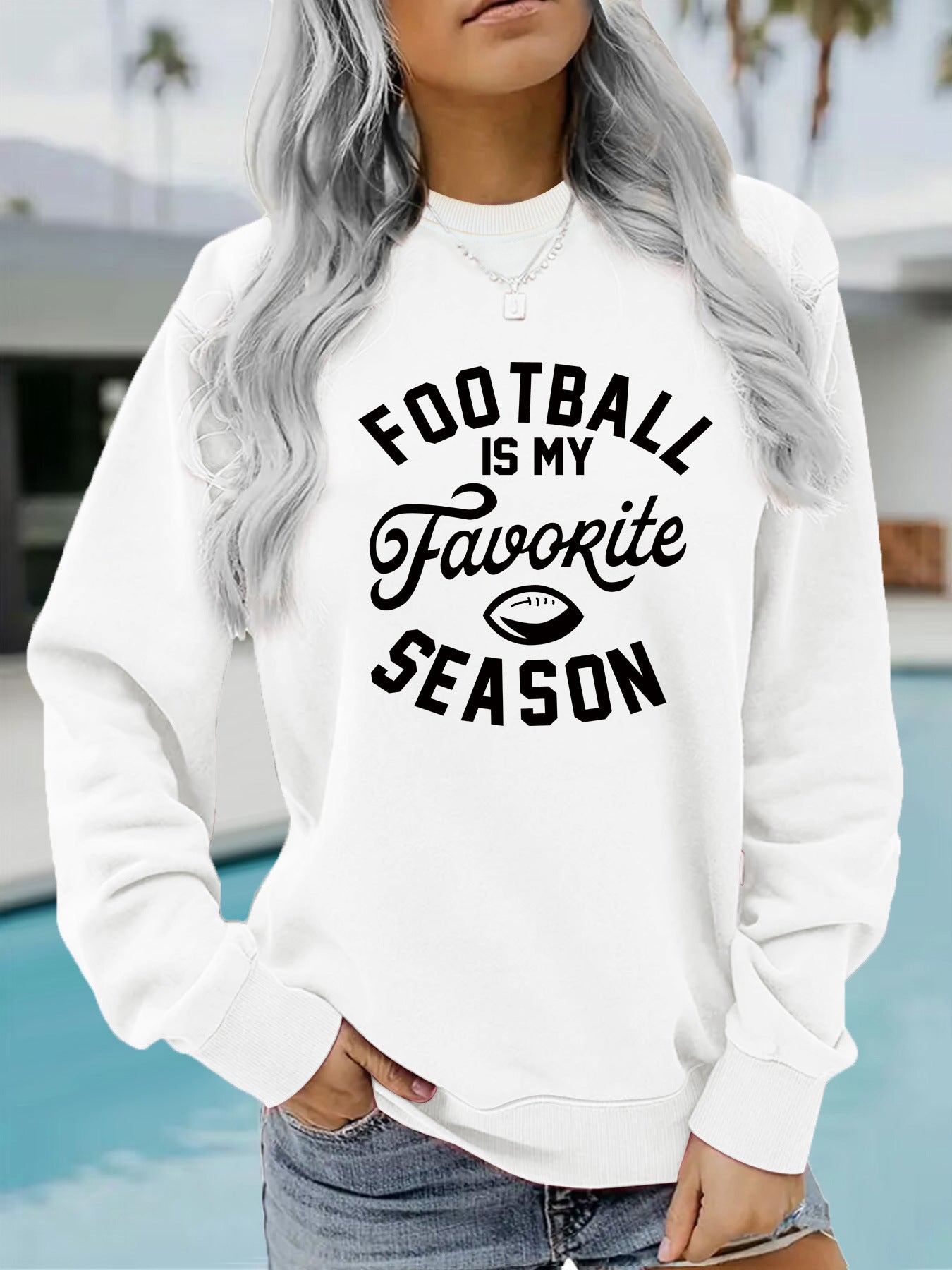 Round neck FOOTBALL printed pullover sweatshirt sweatshirt