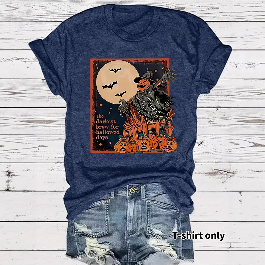 Halloween pumpkin horror element short sleeved shirt