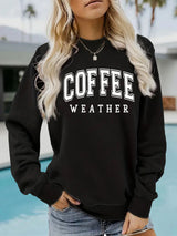 Round neck COFFEE printed pullover sweatshirt sweatshirt