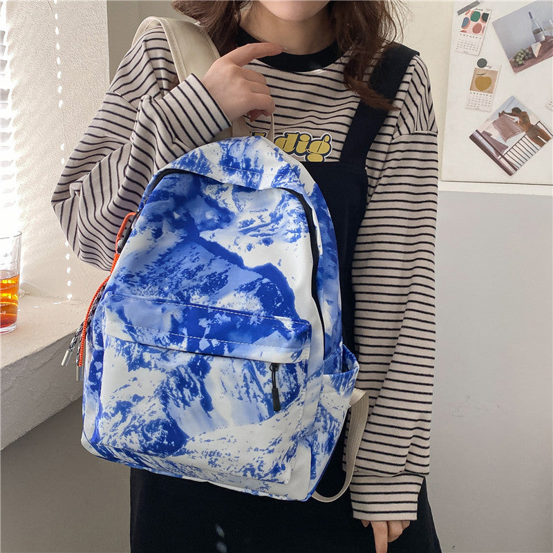 Student Schoolbag Women's Bag New Trendy Fashion Casual Backpack Western Style Simple Oil Painting Bag Travel Small Backpack