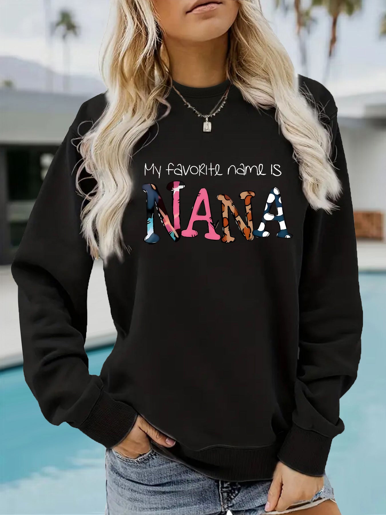 Round neck NANA printed pullover sweatshirt sweatshirt sweatshirt