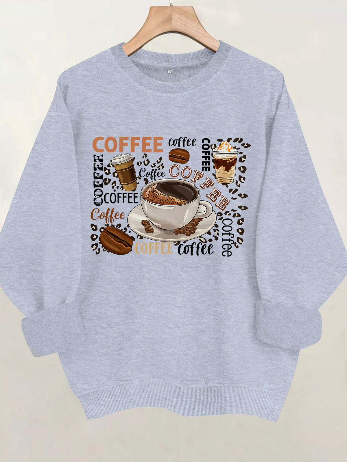 Coffee printed loose hoodie