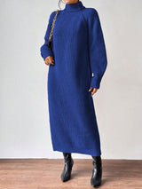 Fashionable Knit Dress for Women, Long Sleeve, High Neck, Crewneck, Solid Color, Long Length, Inner Layer Dress