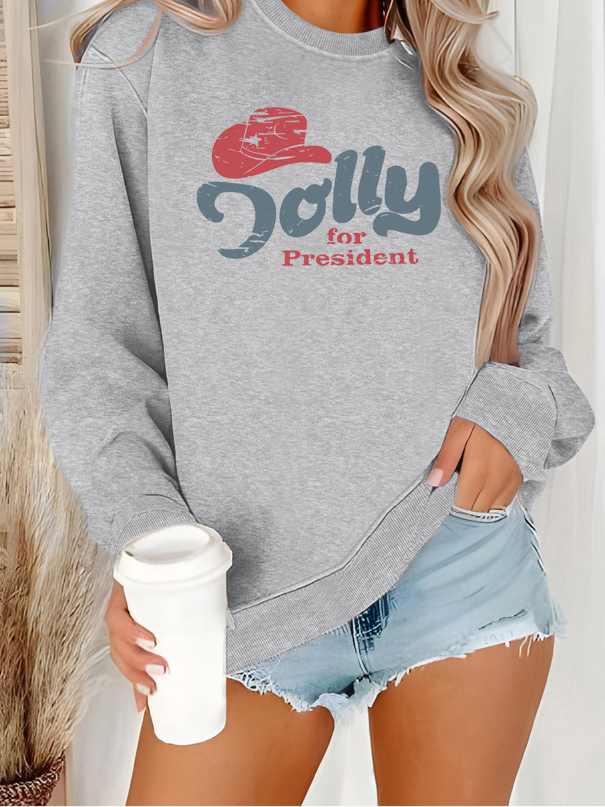 Round neck fleece hoodie