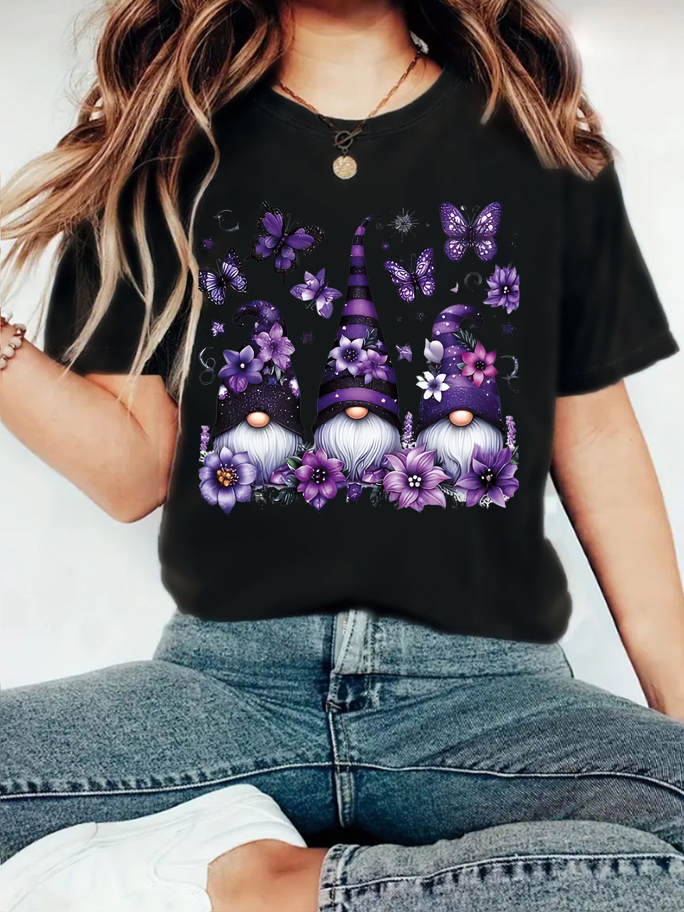 T-shirt purple magic hat Halloween print