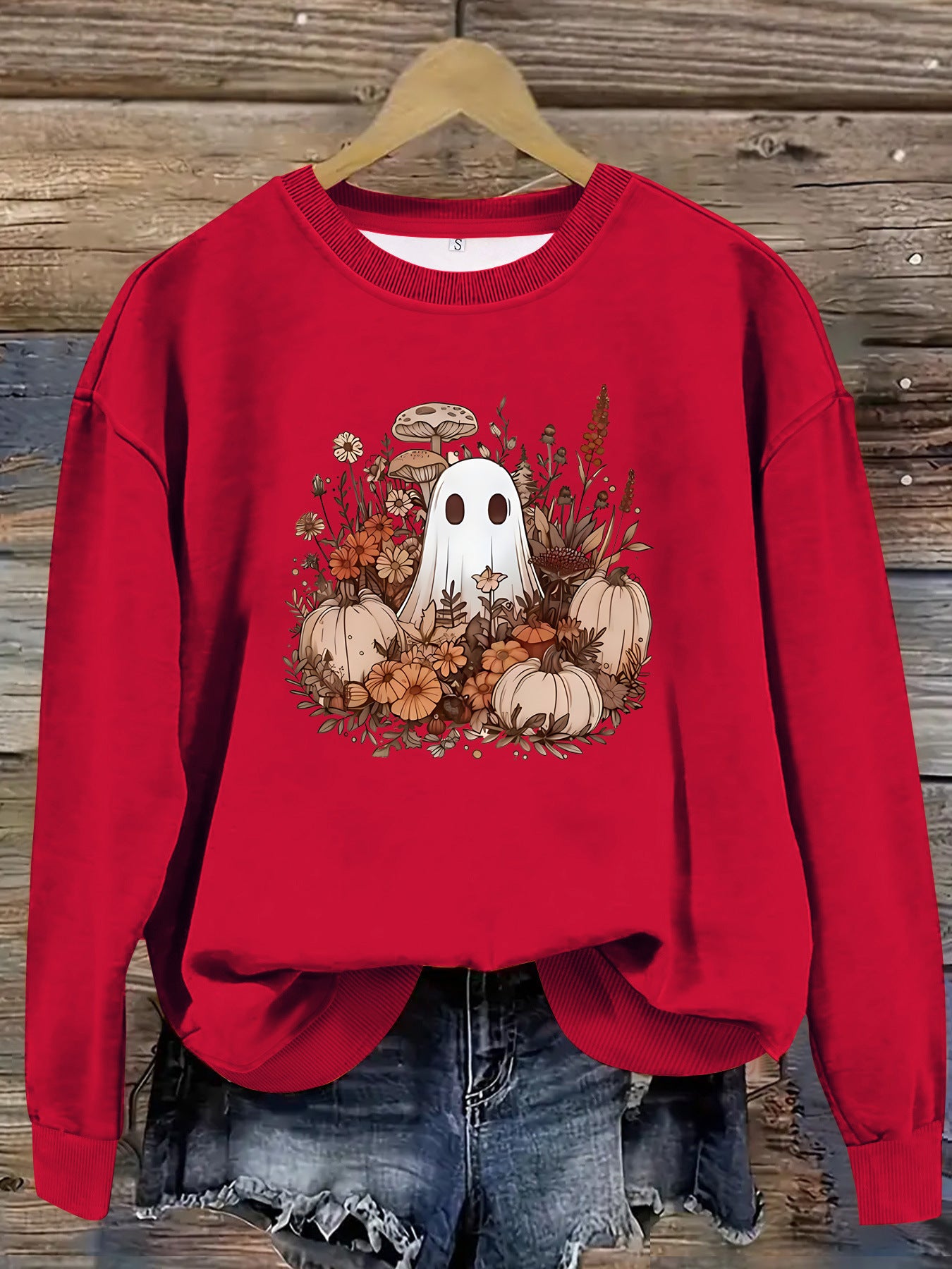 Round neck cartoon ghost print pullover sweatshirt sweatshirt sweatshirt