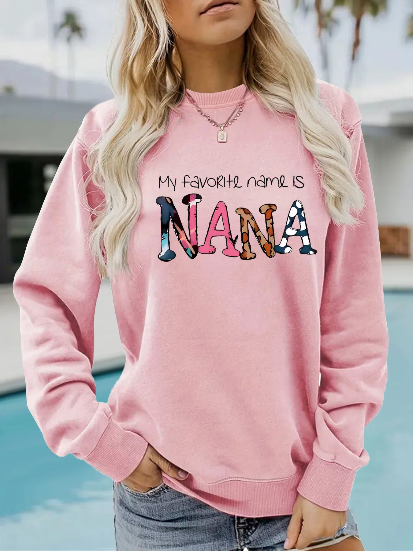 Round neck NANA printed pullover sweatshirt sweatshirt sweatshirt