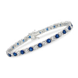 6.00 CTW Created White & Blue Sapphire Tennis Bracelet in 14K Gold Overlay – 7.25”