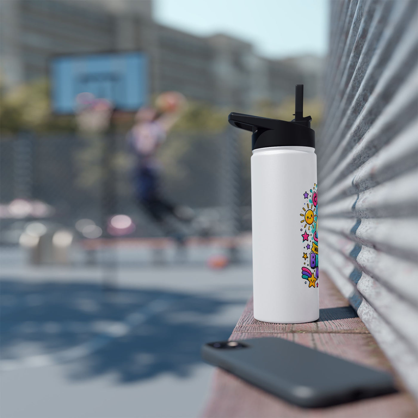 Cute Stainless Steel Water Bottle for Kids, Good Days Drink Bottle, Kawaii Space School Bottle, Positive Gift, Colorful Kids Drinkware