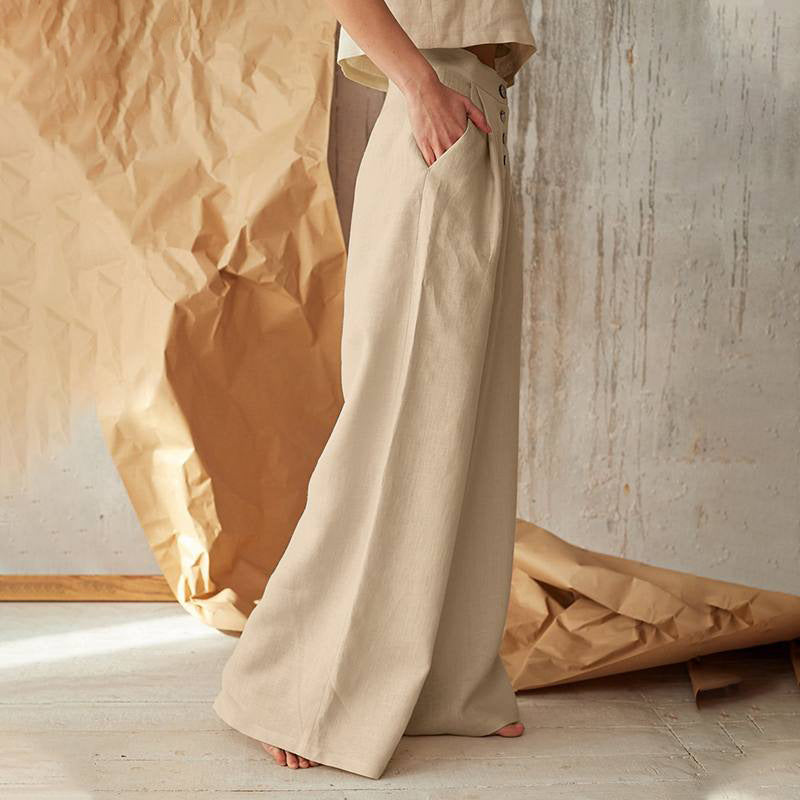 Womens Casual Cotton Linen Baggy Wide-Leg Pants Loose Flared Trousers home Casual pants