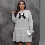 Woven Knit Dress Women's Plus Size Striped Color Block Bow Lace-Up Crochet Detail Dress