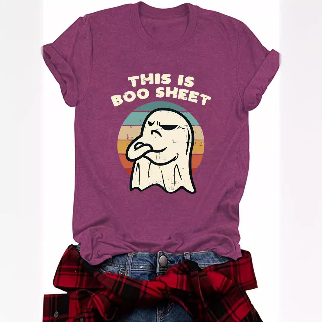 Halloween pattern round neck short sleeved shirt