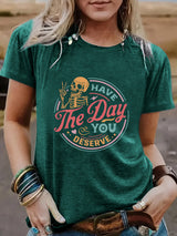 Halloween pattern round neck short sleeved shirt