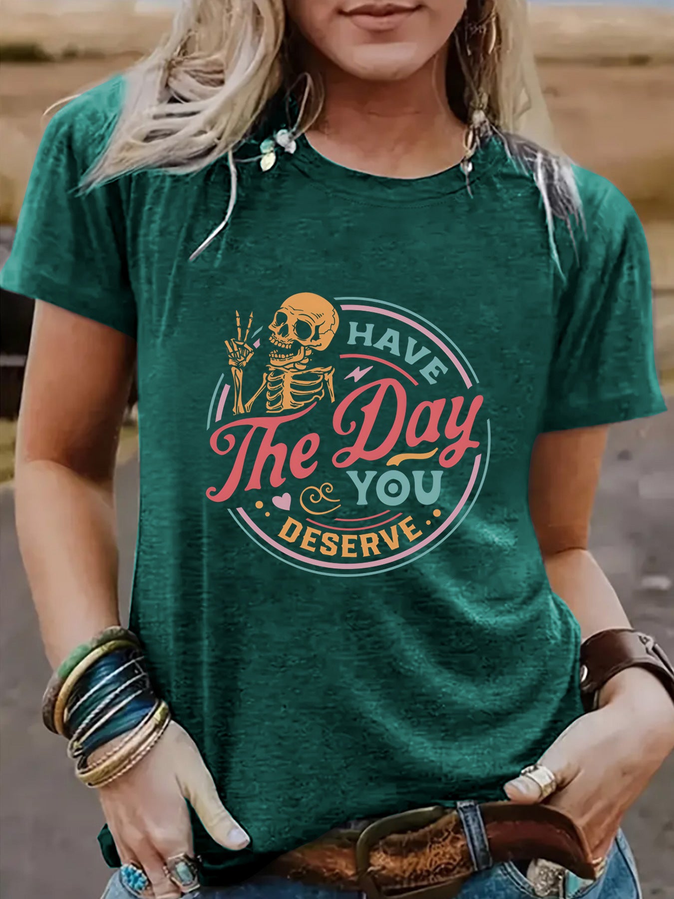 Halloween pattern round neck short sleeved shirt