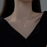 S925 Silver Summer Temperament Diamond Four Leaf Flower Necklace Retro Korean Female Clavicle Chain