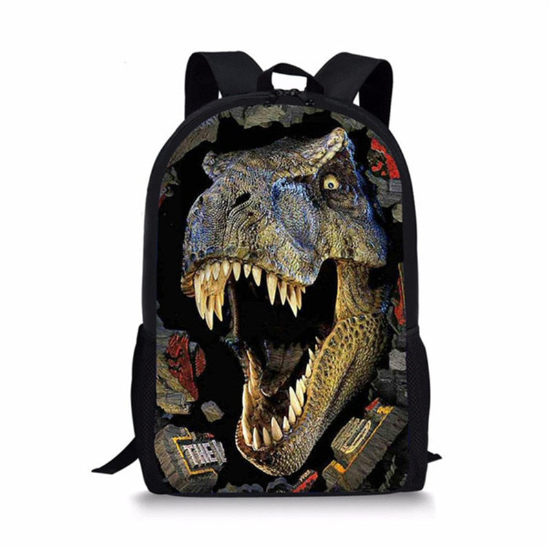 Kids' 3D Dinosaur Print School Backpack Set, 800D Polyester, Book Bag for Boys