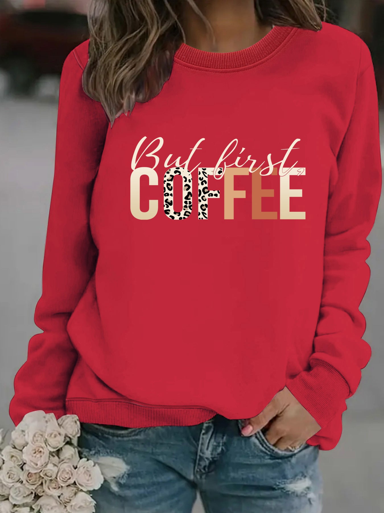 Coffee print pullover sweatshirt sweatshirt