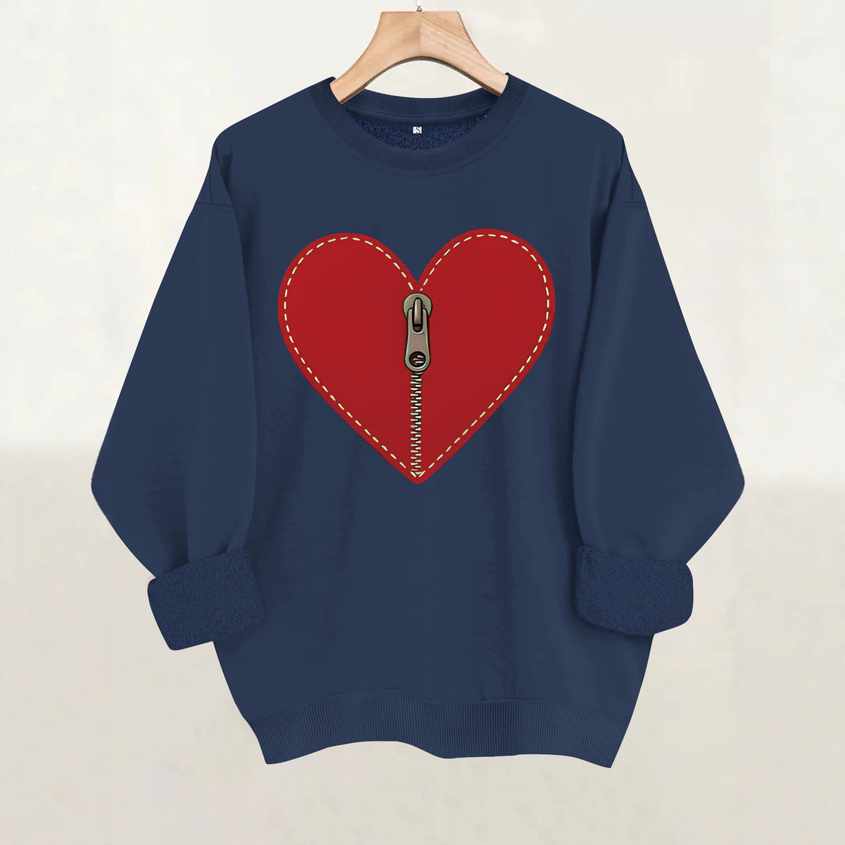 Love pattern printed round neck fleece hoodie