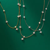 S925 Silver Summer Temperament Diamond Four Leaf Flower Necklace Retro Korean Female Clavicle Chain