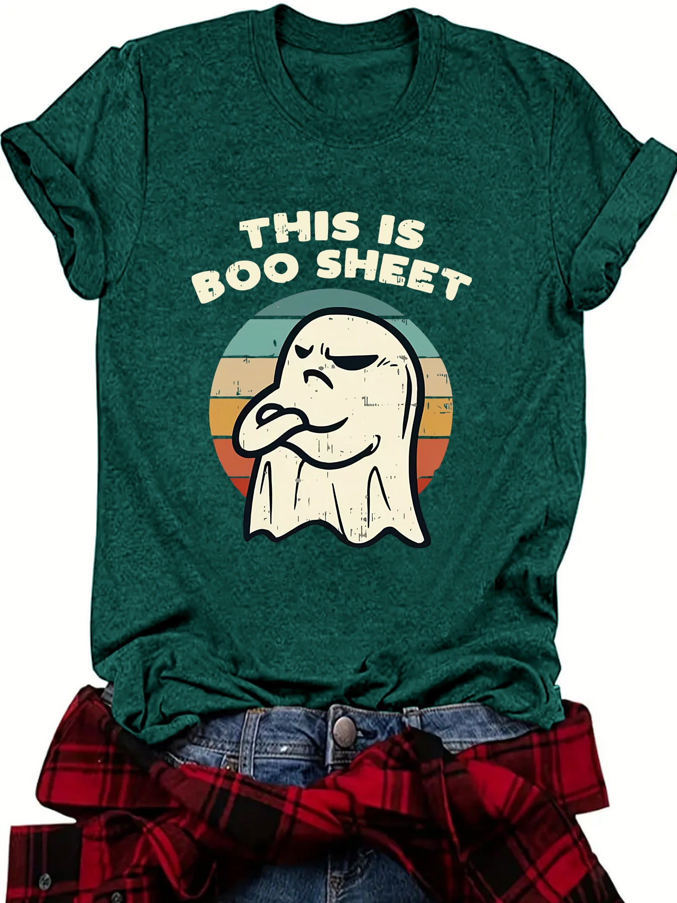 Halloween pattern round neck short sleeved shirt