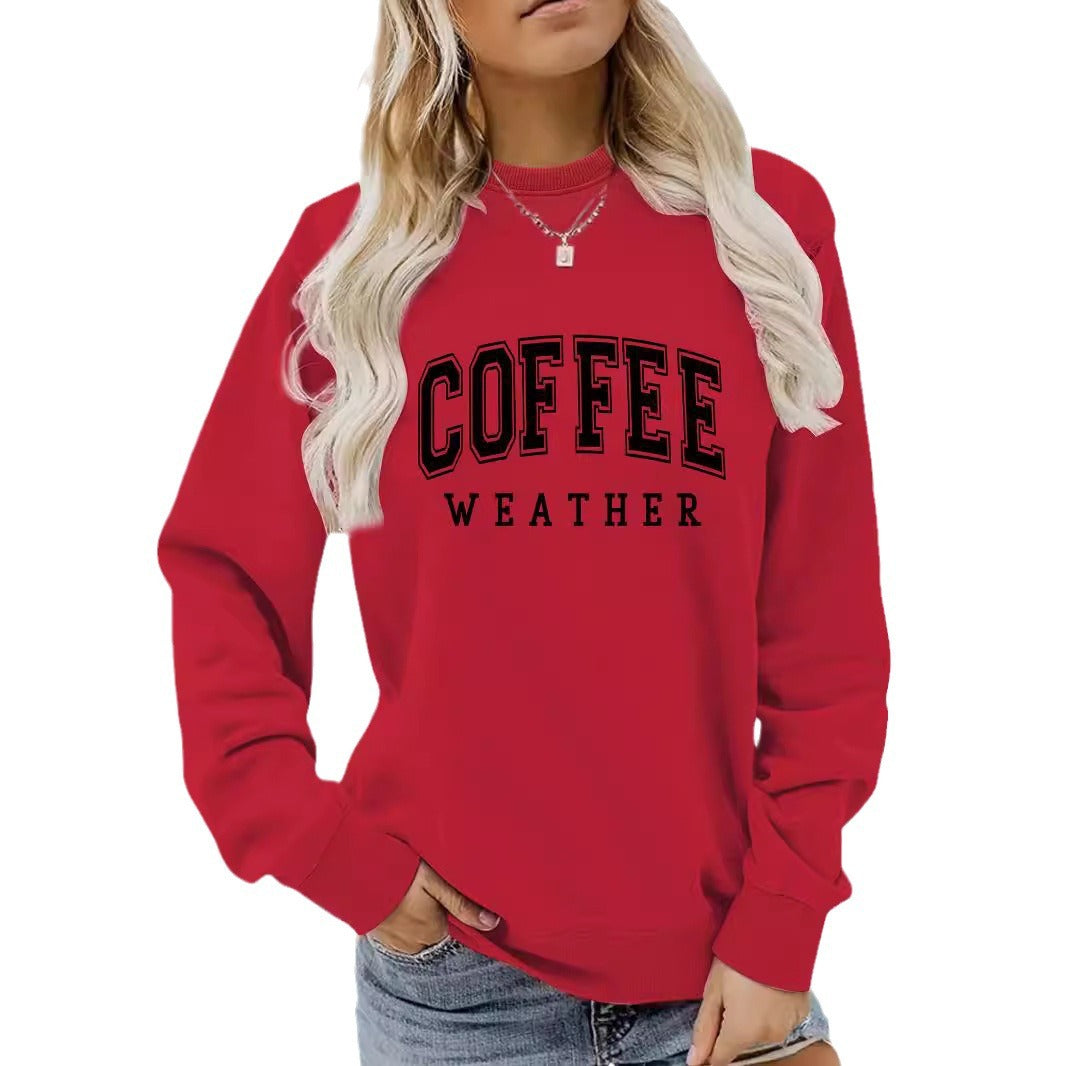 Round neck COFFEE printed pullover sweatshirt sweatshirt