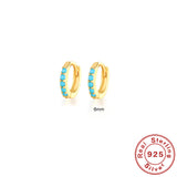 S925 Sterling Silver Circle Earrings with Turquoise and Diamond Inlay 18K Gold Plated Stud Earrings Jewelry