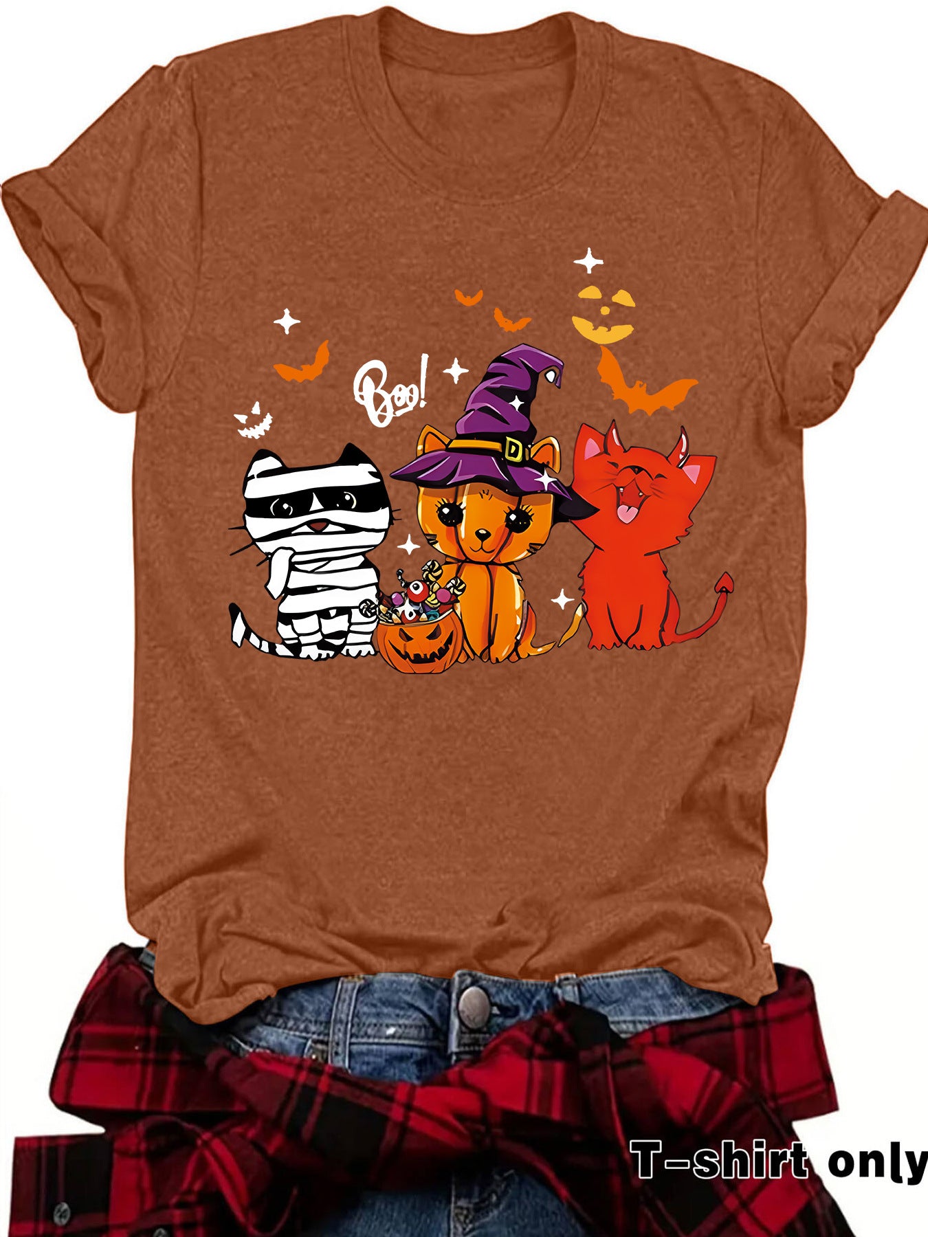 Three Halloween cat prints on short sleeves