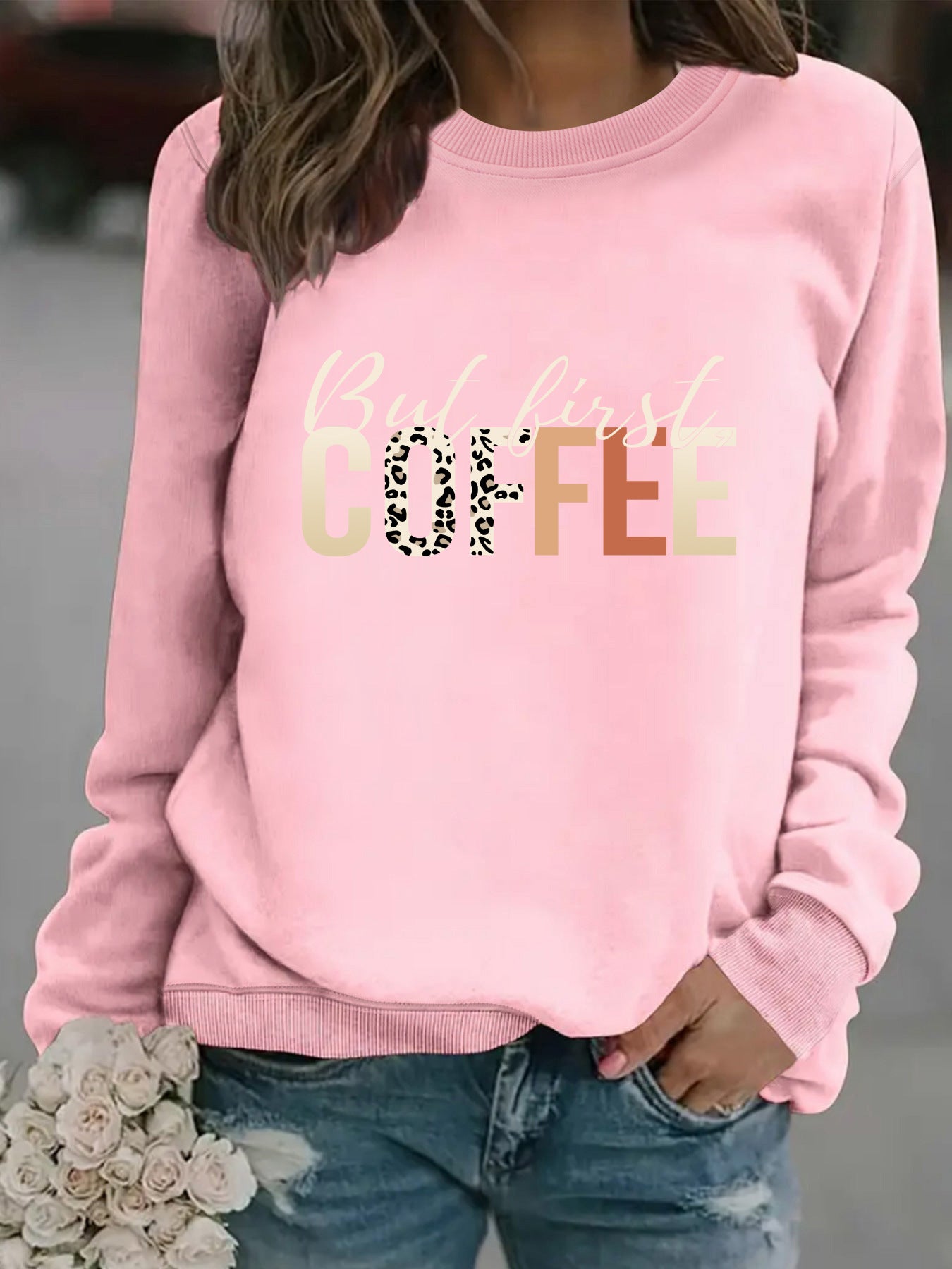 Coffee print pullover sweatshirt sweatshirt