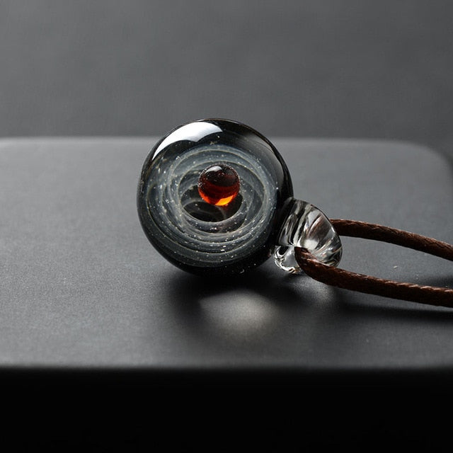 Universe Glass Bead Planets Pendant Necklace Galaxy Rope Chain Solar System Design Necklace