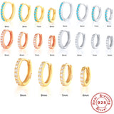 S925 Sterling Silver Circle Earrings with Turquoise and Diamond Inlay 18K Gold Plated Stud Earrings Jewelry
