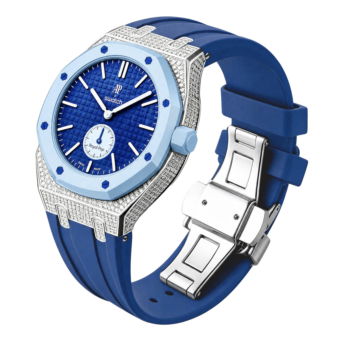 AP Collaboration Swatch Diamond-Encrusted Stainless Steel Royal Oak Royal Pop Modified Case Set