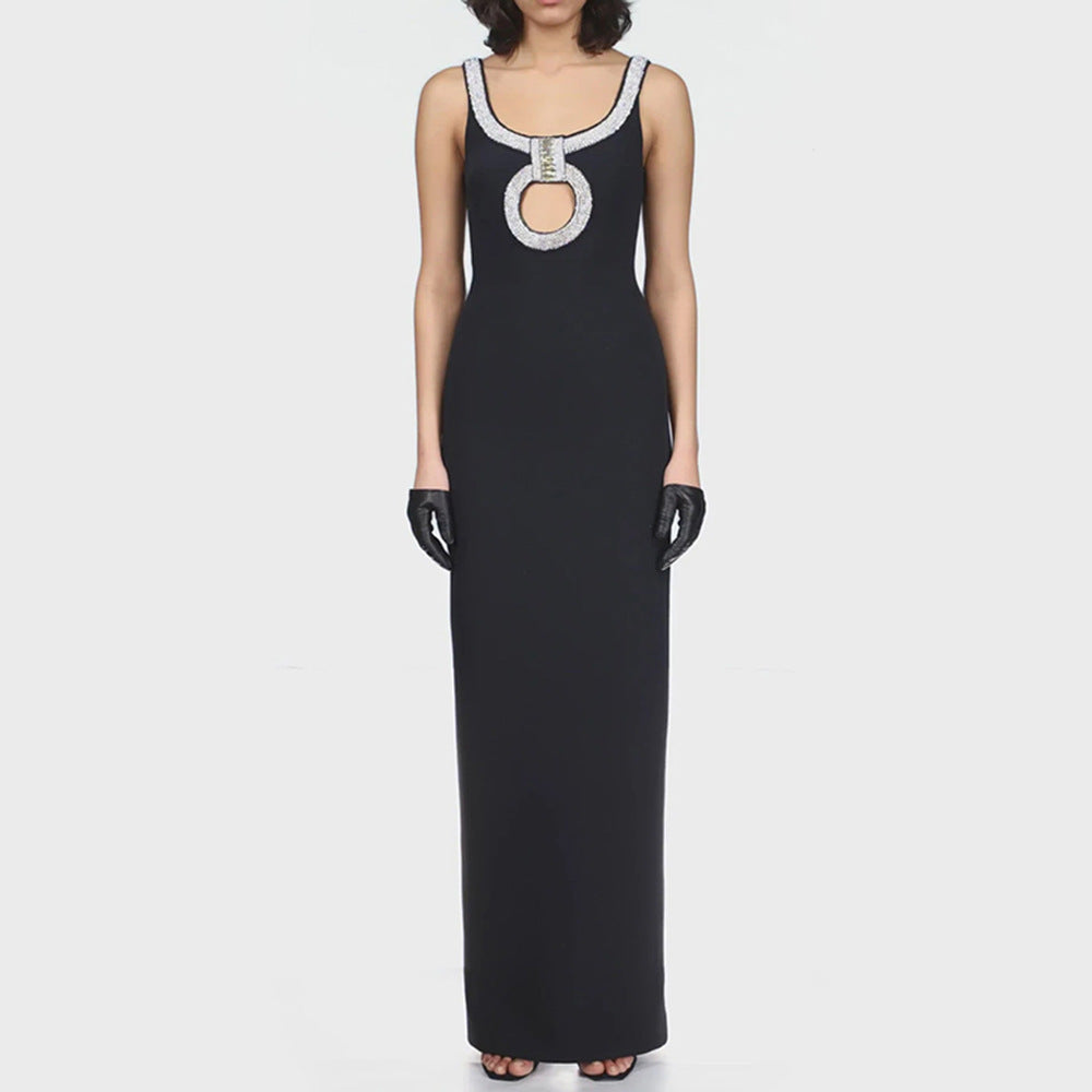 Womens Black Sleeveless Sling Design Diamond Party Club Bandage Dress
